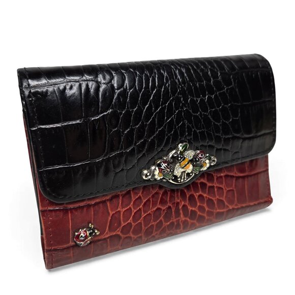 Brighton Ladybug Croc Embossed Leather Two Tone Bifold Wallet - Picture 1 of 9